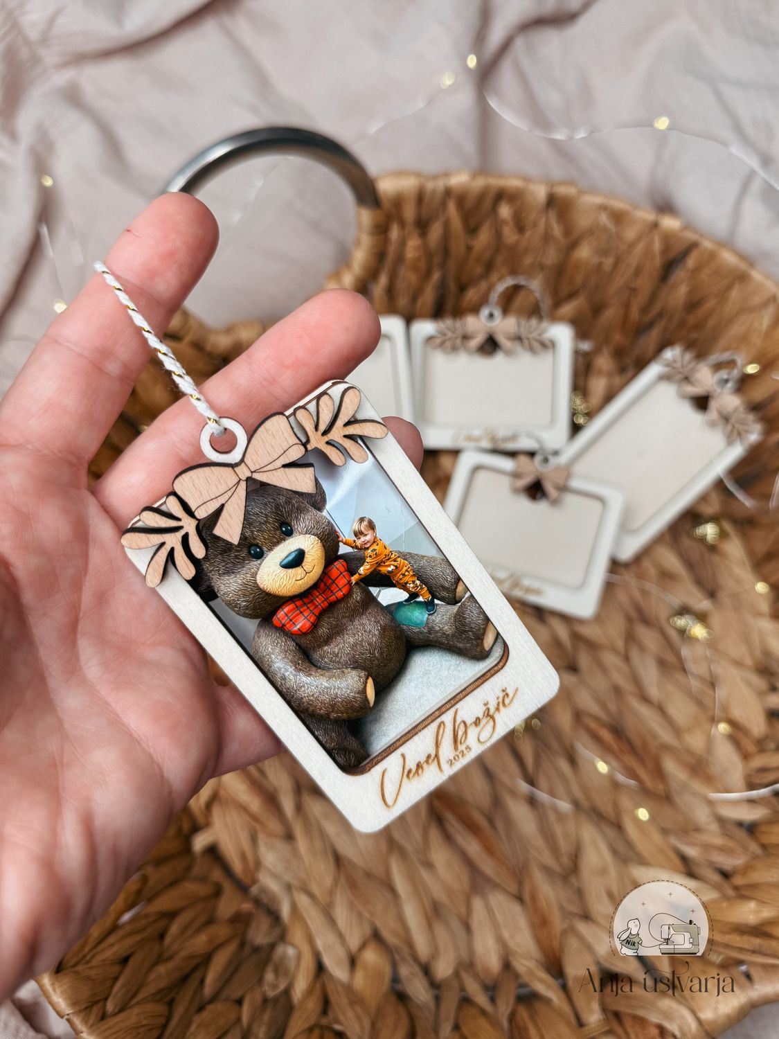 Leseni božični okrasek za sliko (pokončni ali ležeči)