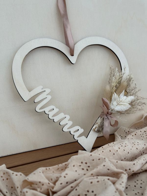 Leseno srce Mama – dekoracija s suhim cvetjem