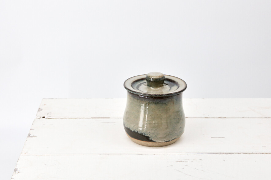 Lidded Jar - Black and mottled grey sugar jar.