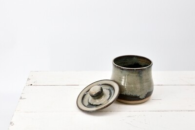 Lidded Jar - Black and mottled grey sugar jar. Lidded Jar - Black and mottled grey sugar jar.