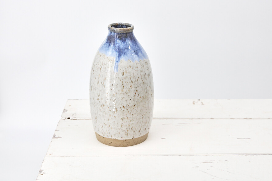 Bottle Vase - Flecked white and mottled blue.