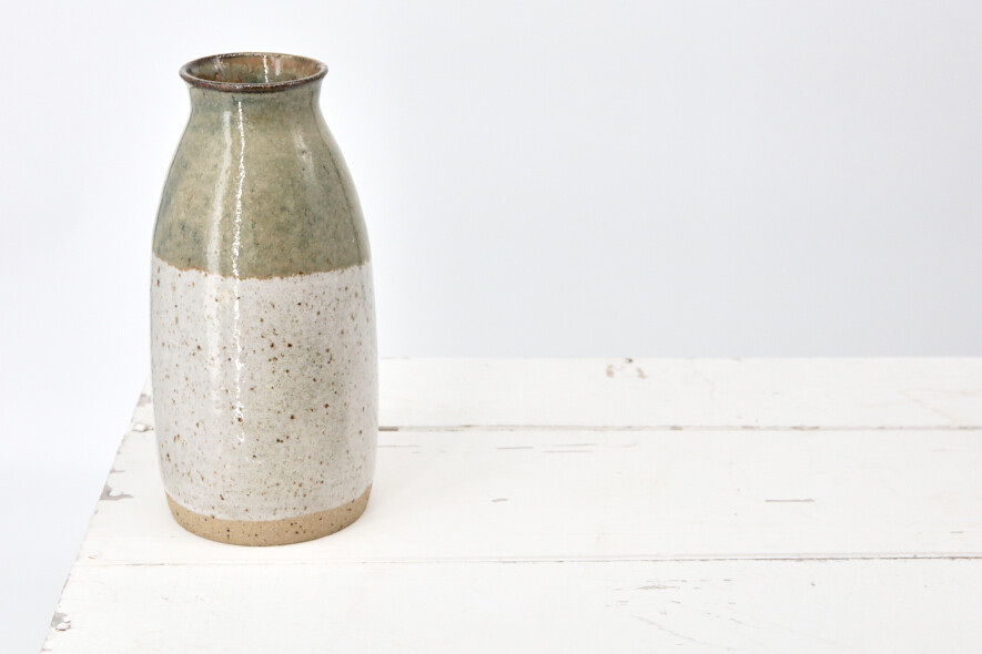 Bottle Vase - Flecked white and mottled green bottle vase.