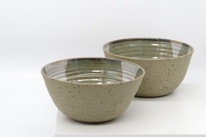 Pudding Bowl - Flecked white and mottled green.