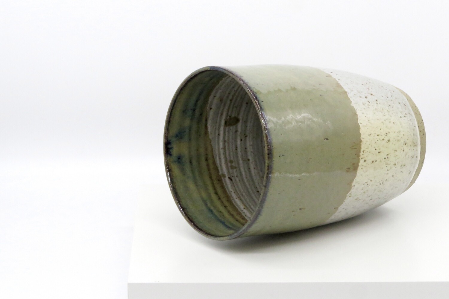 Cylindrical Vase - Flecked white and mottled green.