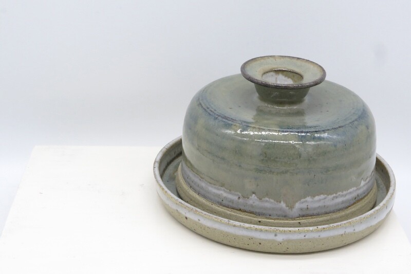 Butter Dish - Flecked white and mottled green.