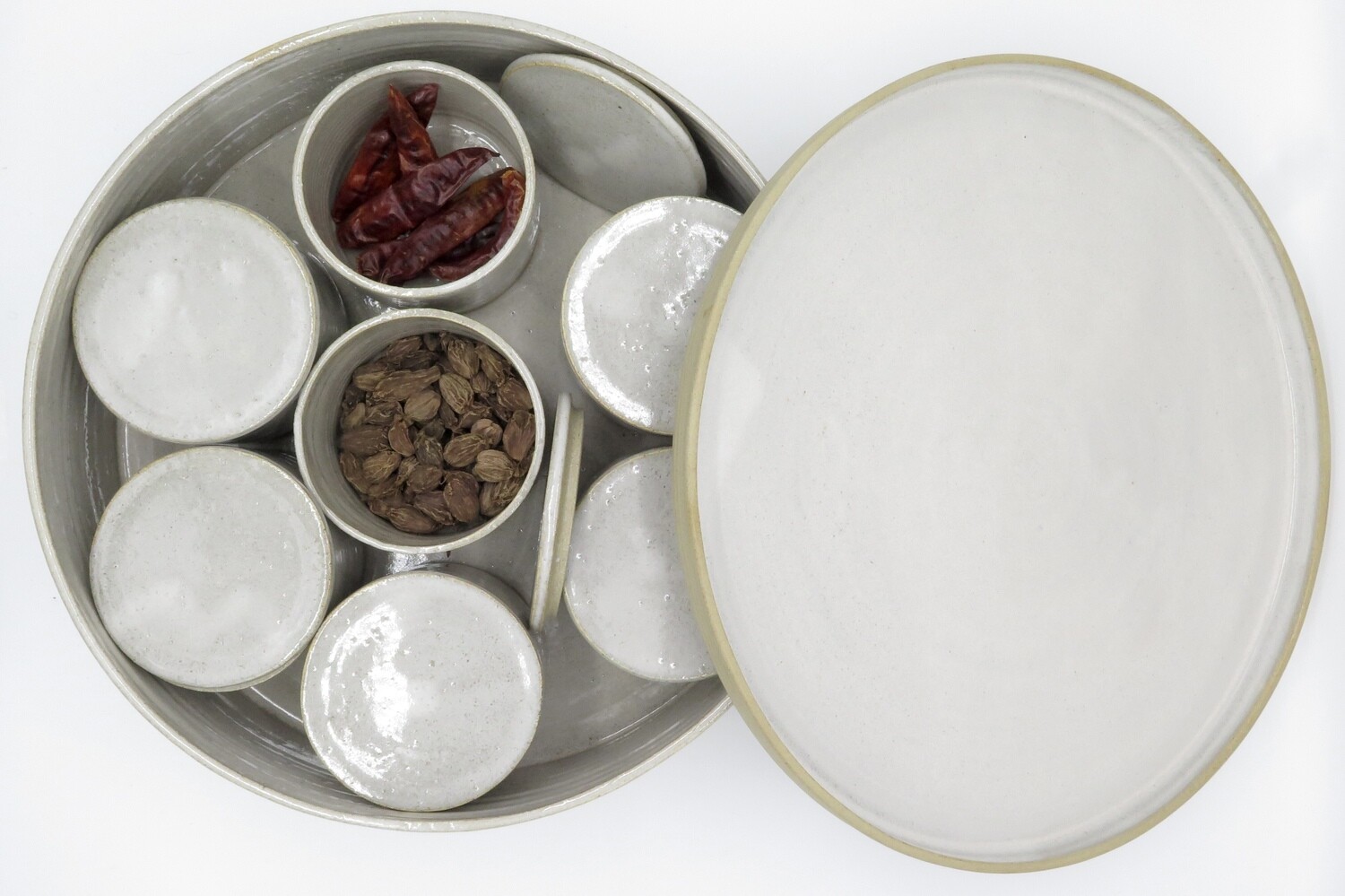 Masala Dabba in flecked white.