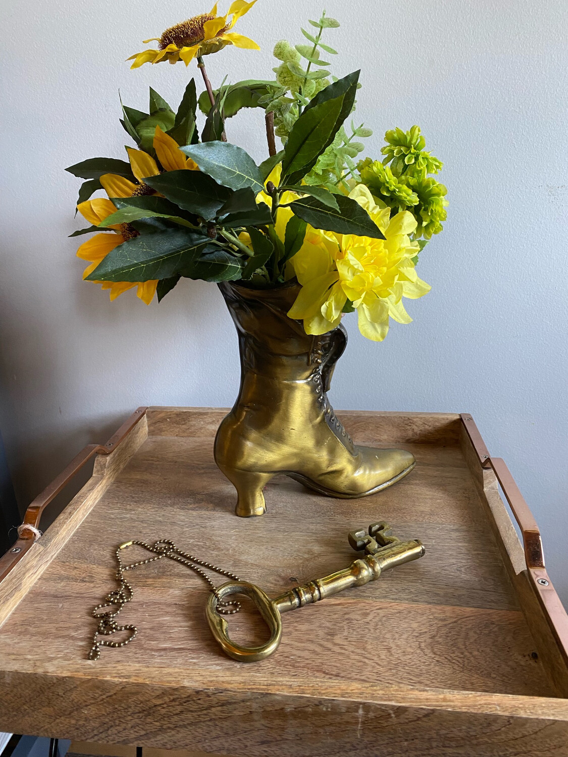 Brass Decorative Boot With Floral