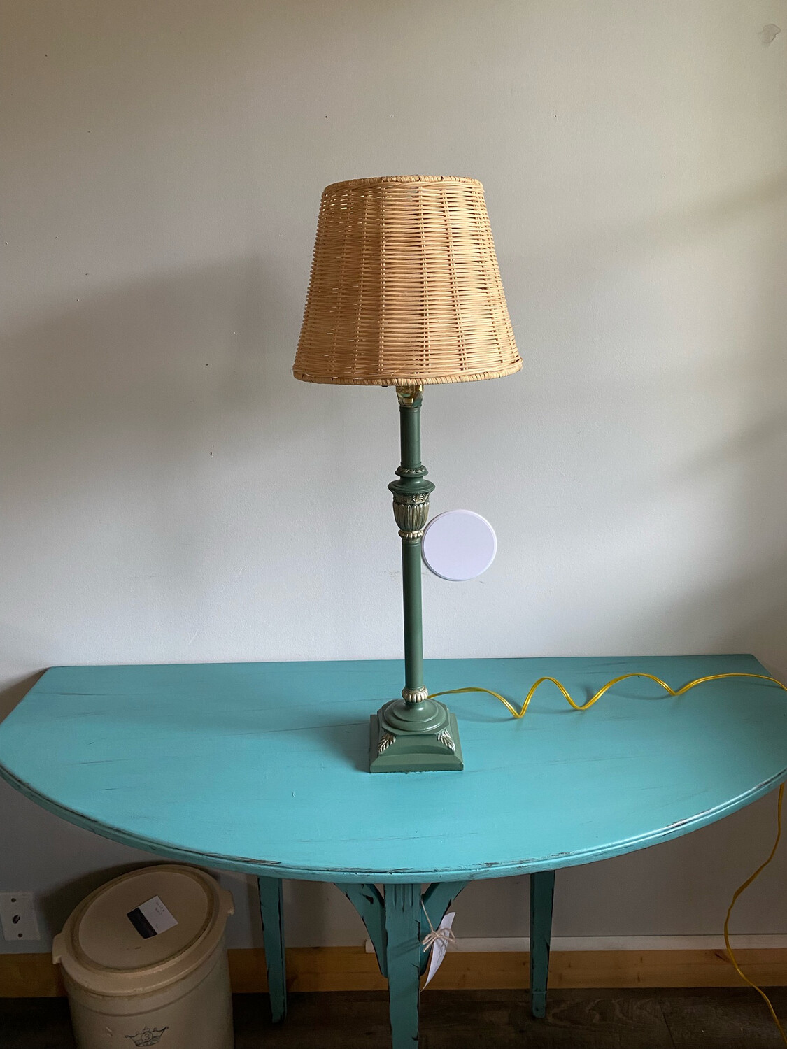 Green Lamp With Basket Shade