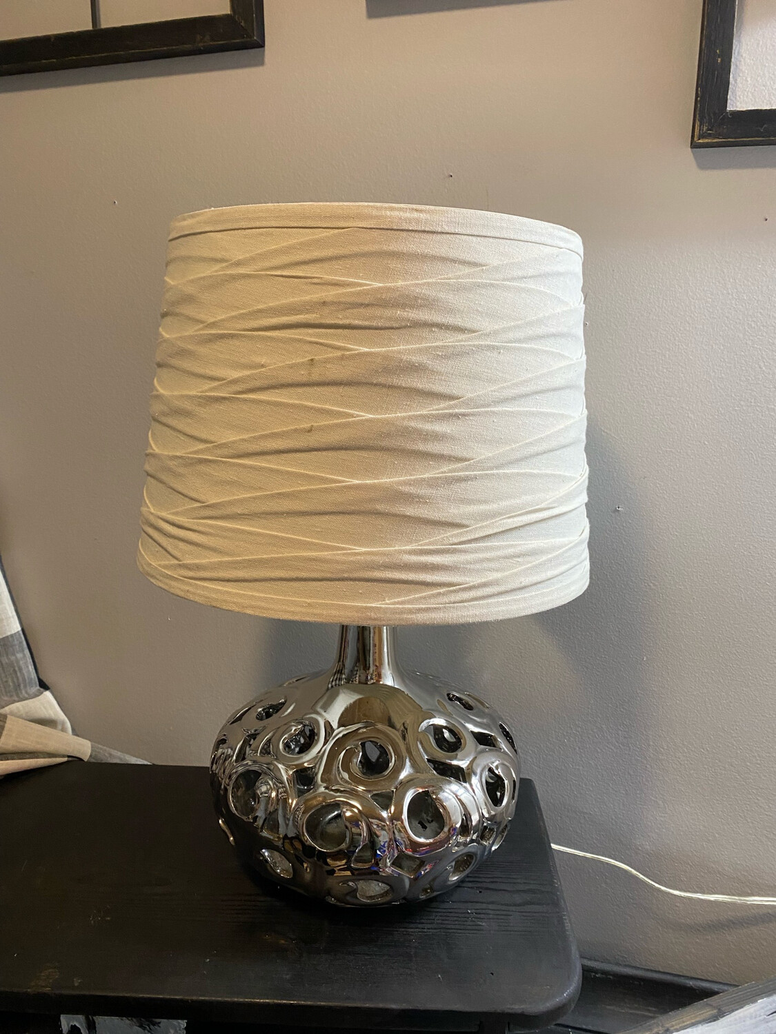 Silver Lamp With Cream Shade