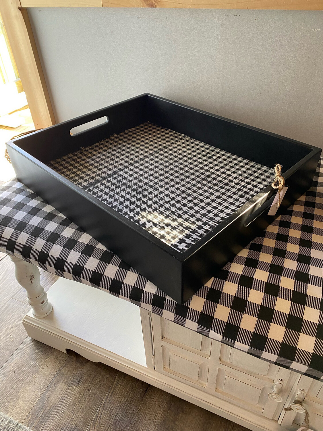Large Black Tray With Buffalo Check