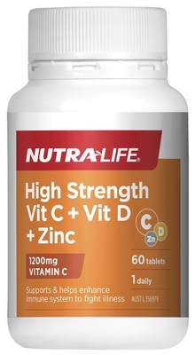 Nutra-Life High Strength Vit C + Vit D + Zinc (60 Tablets)