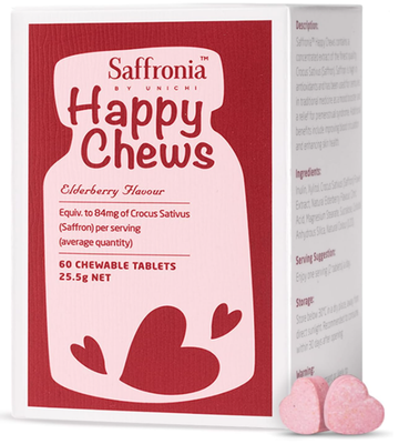 Unichi Saffronia Happy Chews 60 Tabs (For Sleep and Stress)
