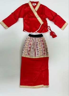 ကလေး ရှမ်းရိုးရာဝတ်စုံ (size- 2- 3 Year) (အနီရောင် ရွှေရောင်ကွပ်)