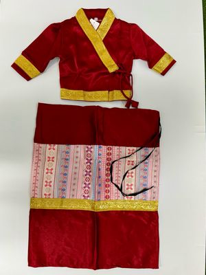 ကလေး ရှမ်းရိုးရာဝတ်စုံ (size- 0- 18 Months) (ကြက်သွေးရောင်)