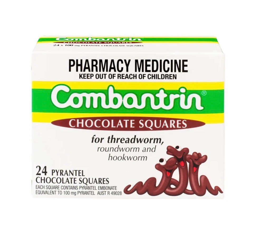 Combantrin Chocolate Squares for threadworm, roundworm and hookworm (24 pcs) (Exp: 06/27)