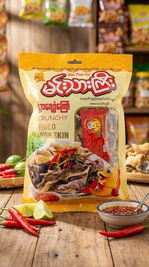 မင်းသားကြီး ငါးရံ့အရေခွံကြော် အစပ် 80g မင်းသားကြီး ငါးရံ့အရေခွံကြော် အစပ် 80g