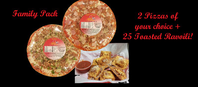 Family Pack-2 Pizzas, 25 Toasted Ravioli with 8 oz Sauce