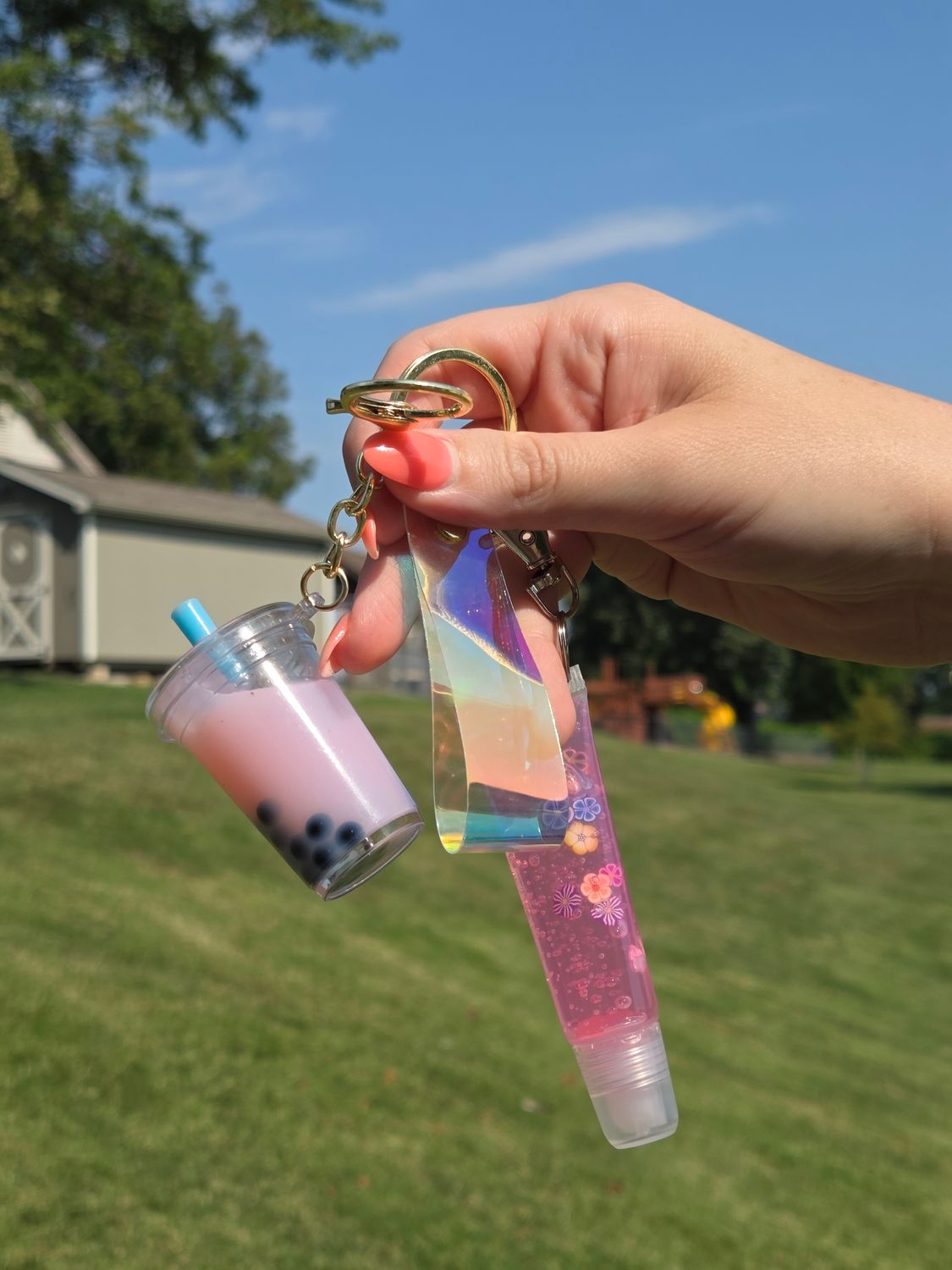 Boba lip gloss keychain