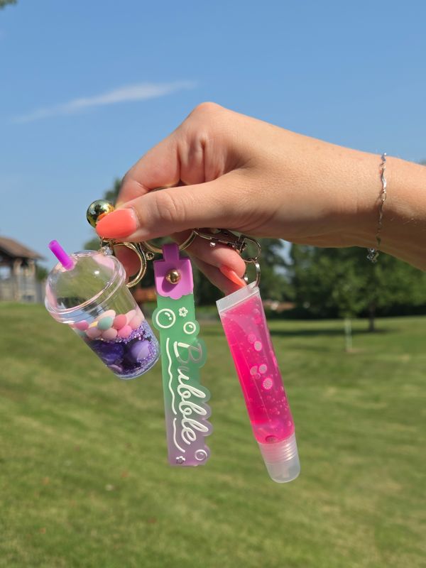 Boba lip gloss keychain