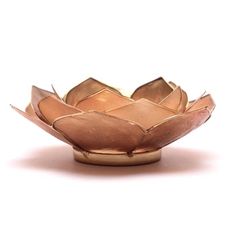 Lotus Teelichthalter rauchig/beige mit Goldrand Lotus Teelichthalter rauchig/beige mit Goldrand