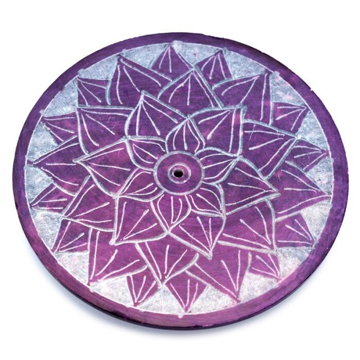 Speckstein Räucherstäbchenhalter mit geschnitztem Chakra-Symbol, Motivauswahl: Kronenchakra