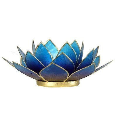 Lotus Teelichthalter Blau mit Goldrand