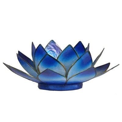 Lotus Teelichthalter Blau mit Goldrand 2