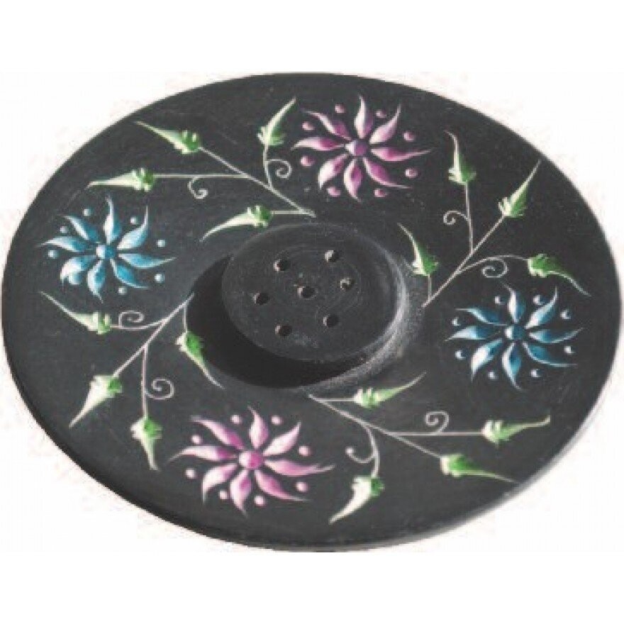 Räucherstäbchenhalter "Blume" Black Stone bemalt 10cm