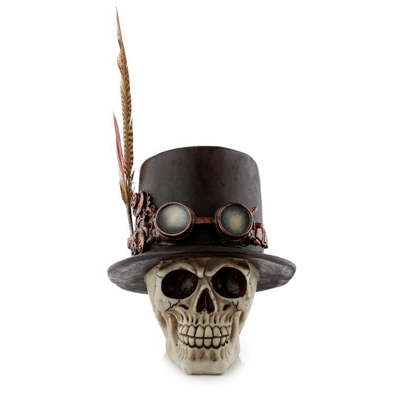 Steampunk Totenkopf mit Zylinder und Federn ( Groß ) Steampunk Totenkopf mit Zylinder und Federn ( Groß )