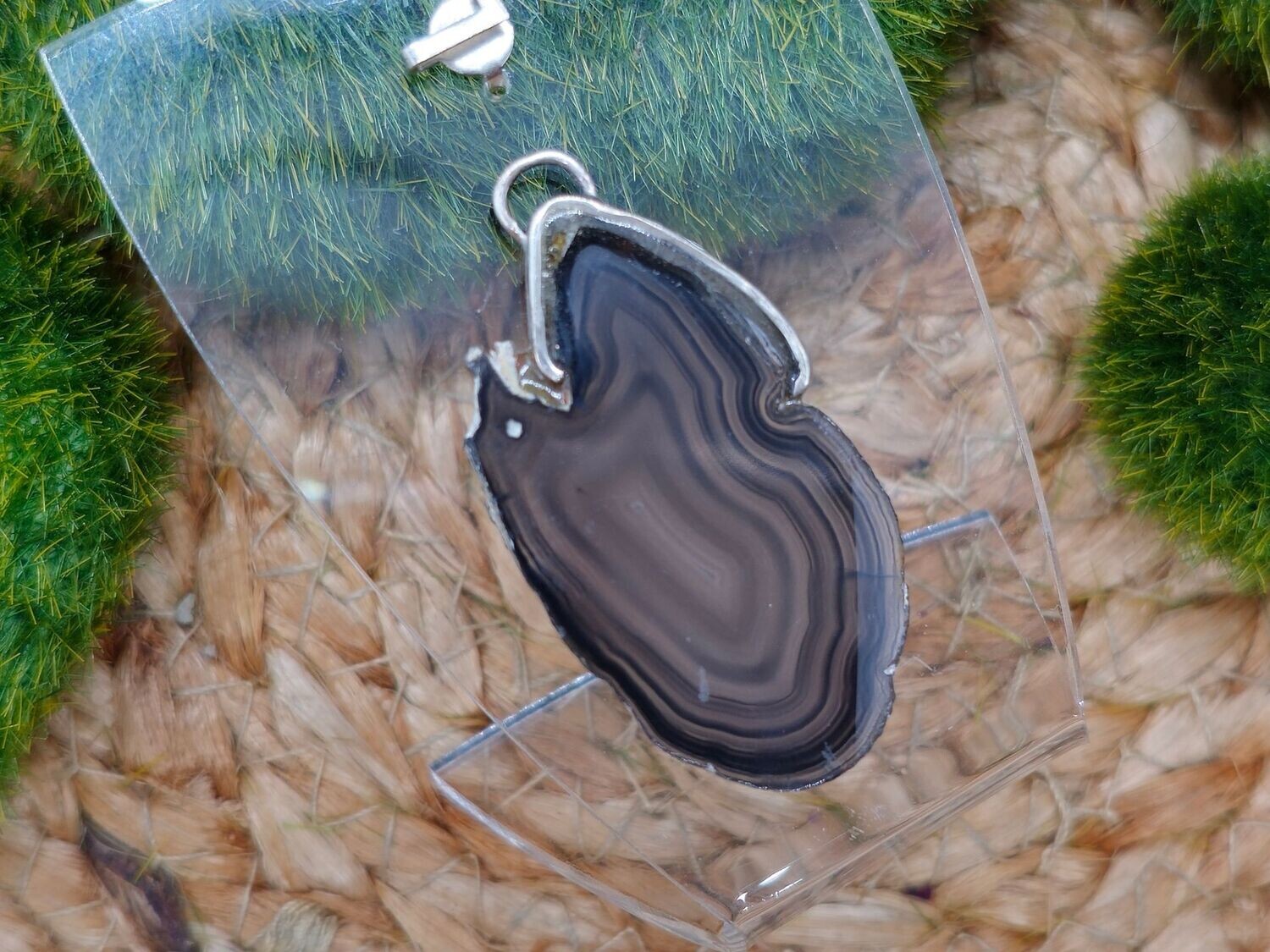 Schwarze Achat Scheibe mit Öse