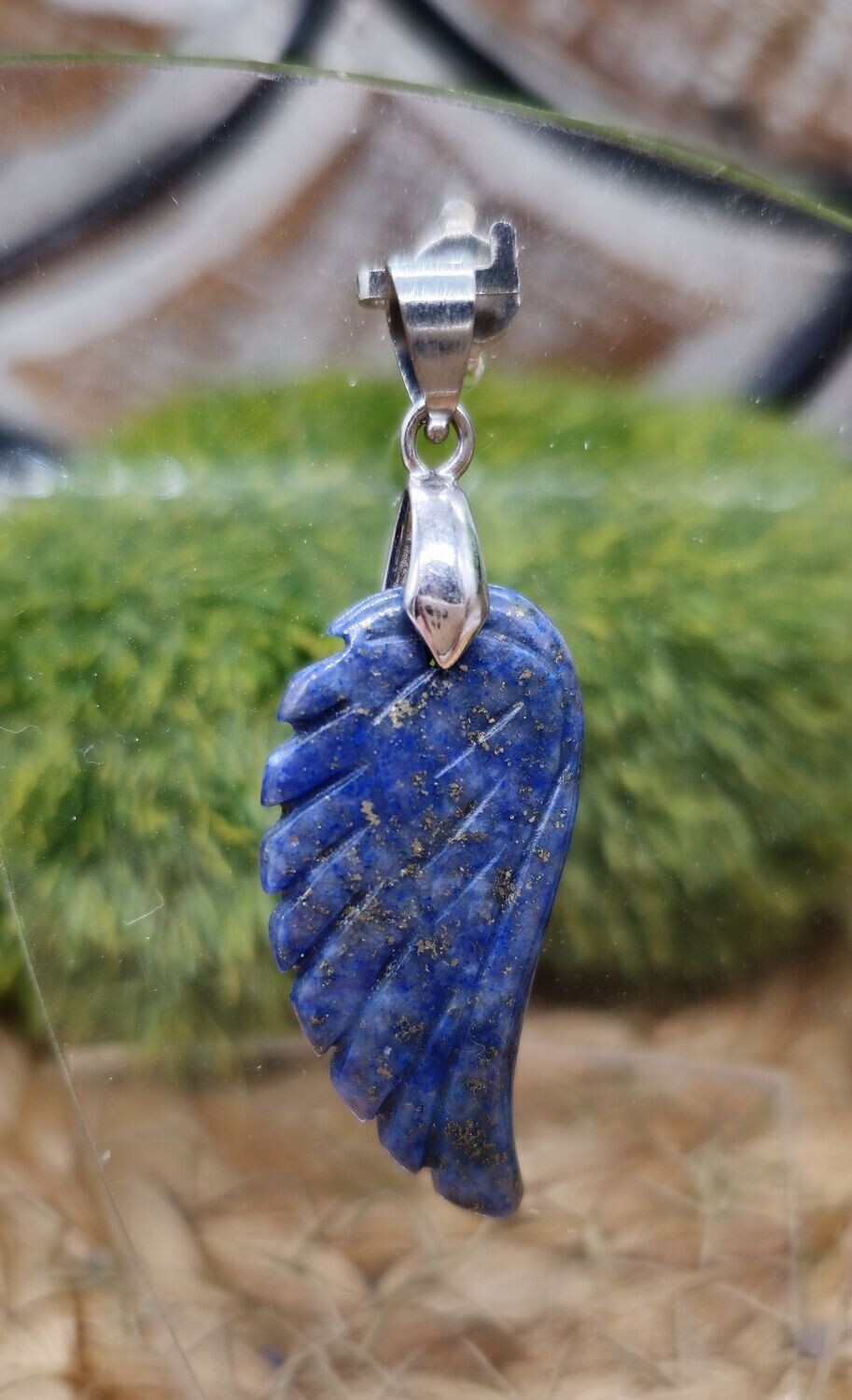 Lapis Lazuli Flügel mit Klemmöse 30 x 15 mm