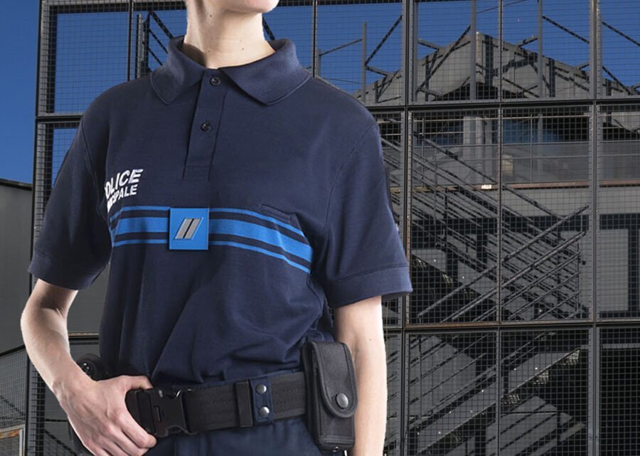 Polo jacquard police municipale manches courtes bleu marine EUROPA KIMACHE