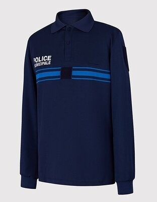 Polo jacquard police municipale manches longues bleu marine EUROPA KIMACHE