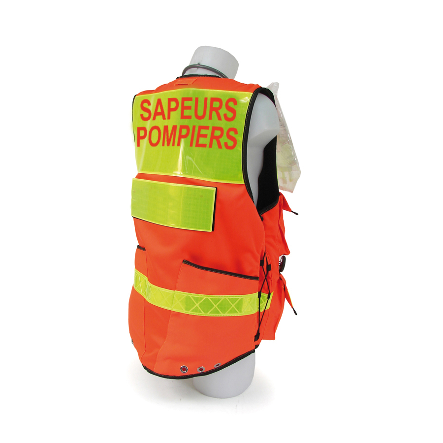 Gilet d'identification et d'intervention multipoches haute visibilité STAFF PREMIUM Rouge sapeurs-pompiers DIMATEX