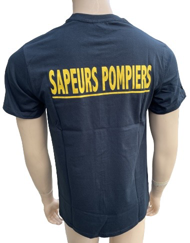 T-shirt 100% coton bleu marine sérigraphie jaune Sapeurs-pompiers dos et coeur BG-SAFETY