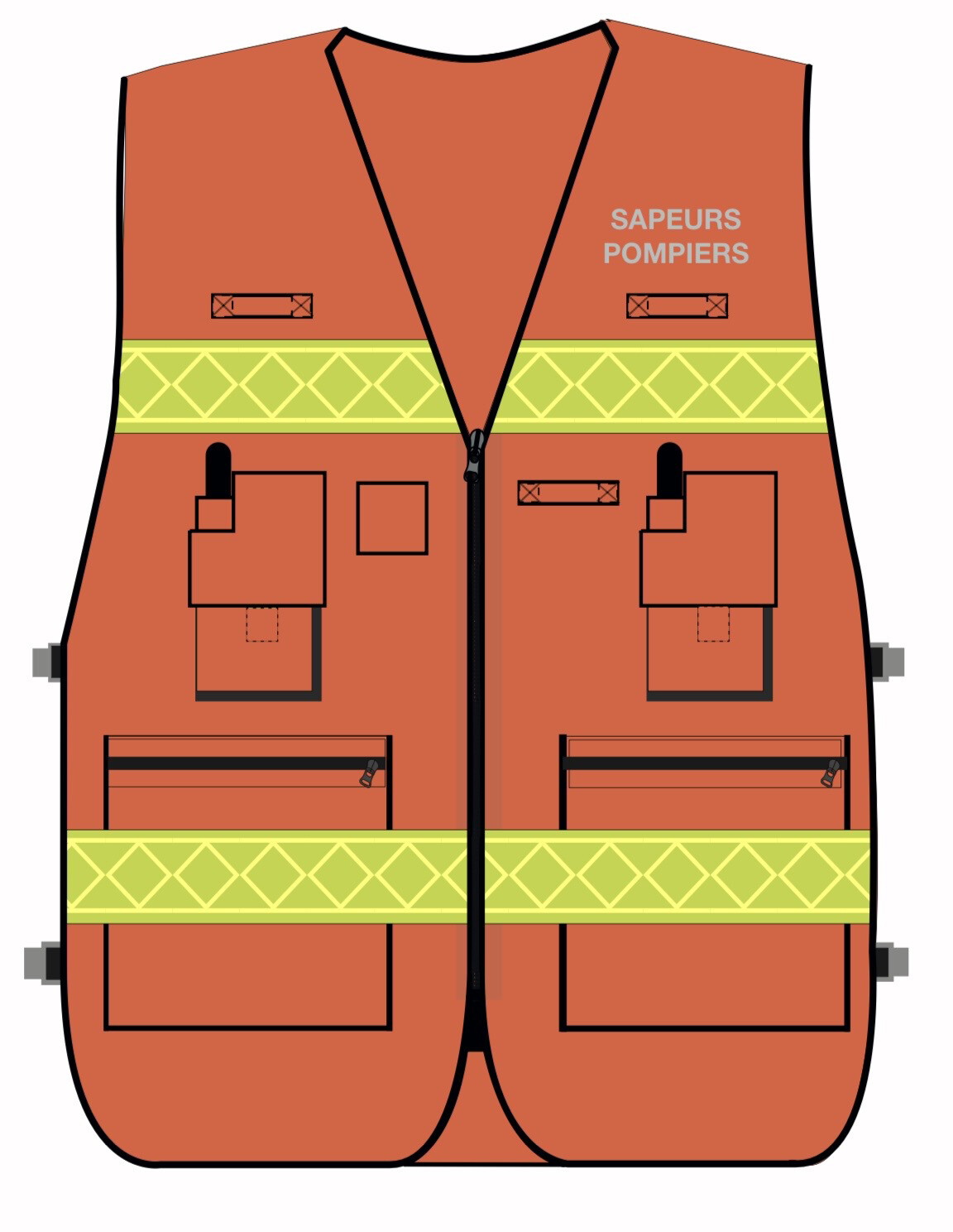 gilet d intervention sapeurs pompiers haute visibilite multipoches orange bandes microprismes jaune CODUPAL