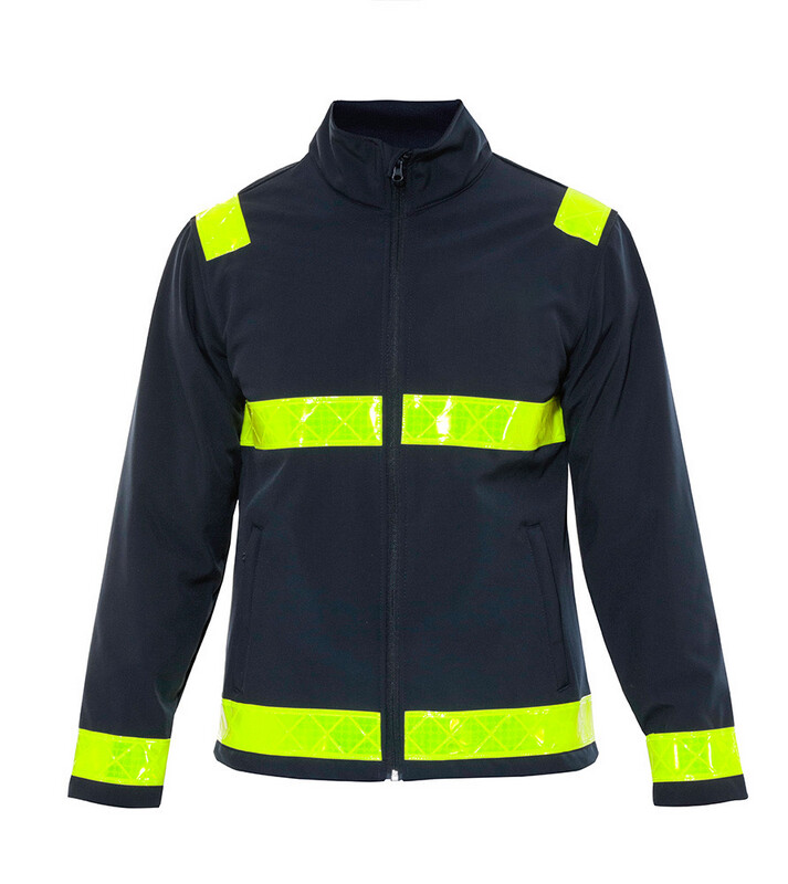 Veste softshell ambulancier marine bandes reflexite jaune DEXSER