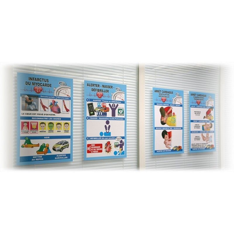 Affiches de sensibilisation premiers secours : LOT DE 9 AFFICHES DE 1ERS SECOURS SIMPLIFIEES