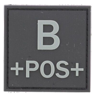 grade / écusson PVC groupe sanguin B+POS+ gris sur noir