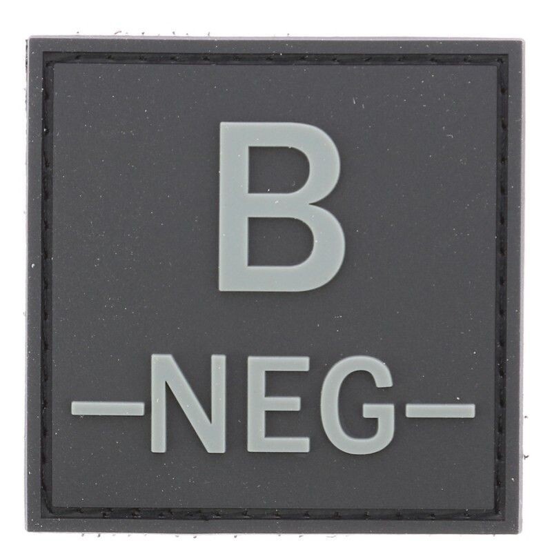 grade / écusson PVC groupe sanguin B-NEG- gris sur noir
