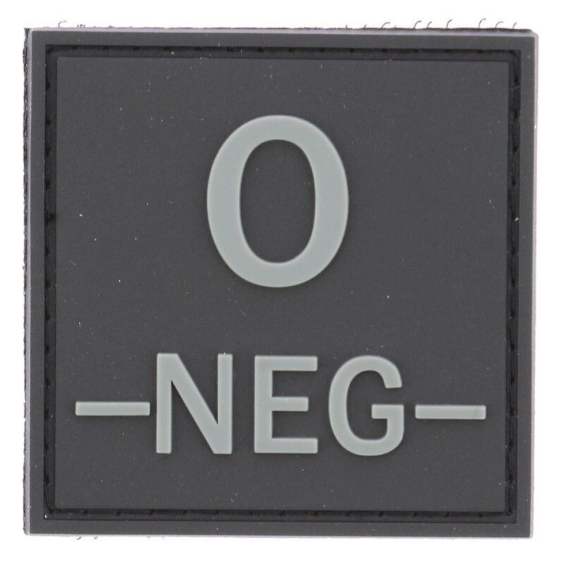 grade / écusson PVC groupe sanguin O-NEG- gris sur noir
