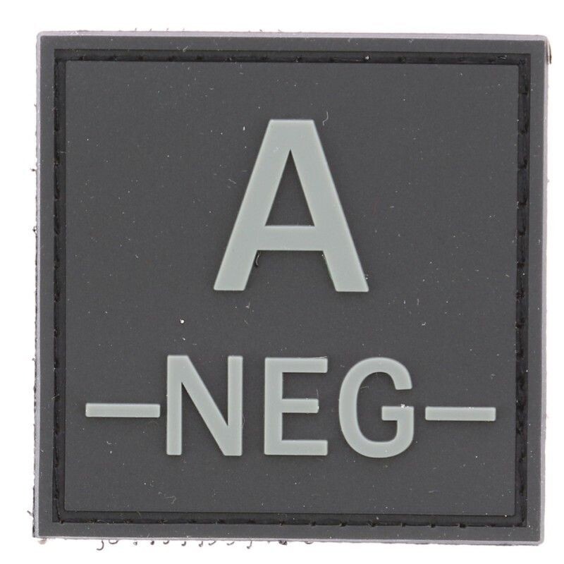 grade / écusson PVC groupe sanguin A-NEG- gris sur noir