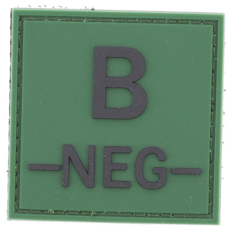 grade / écusson PVC groupe sanguin B-NEG- noir sur vert