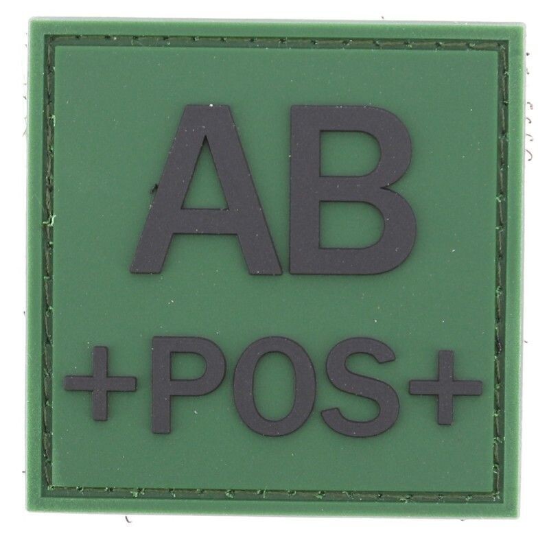 grade / écusson PVC groupe sanguin AB+POS+ noir sur vert