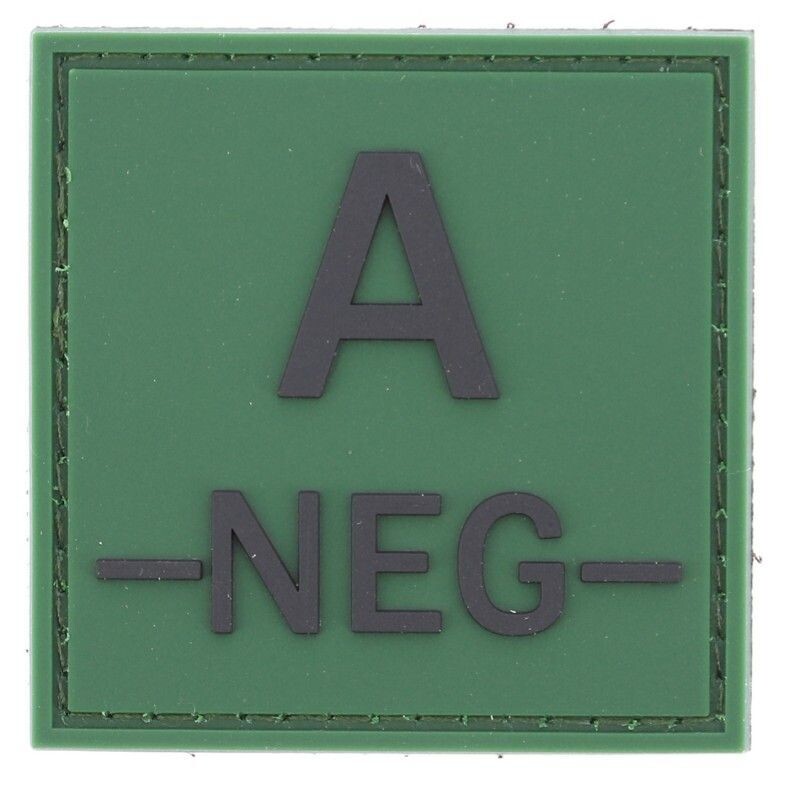 grade / écusson PVC groupe sanguin A-NEG- noir sur vert