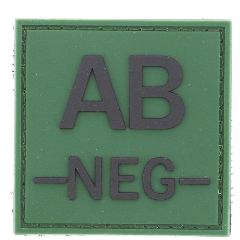 grade / écusson PVC groupe sanguin AB-NEG- noir sur vert