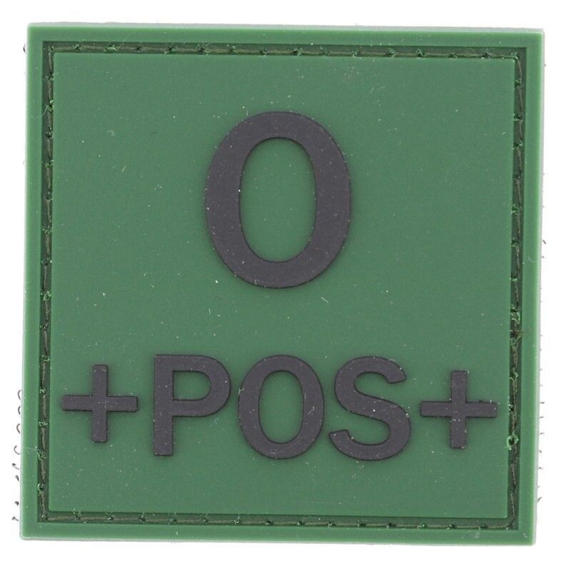 grade / écusson PVC groupe sanguin O+POS+ noir sur vert