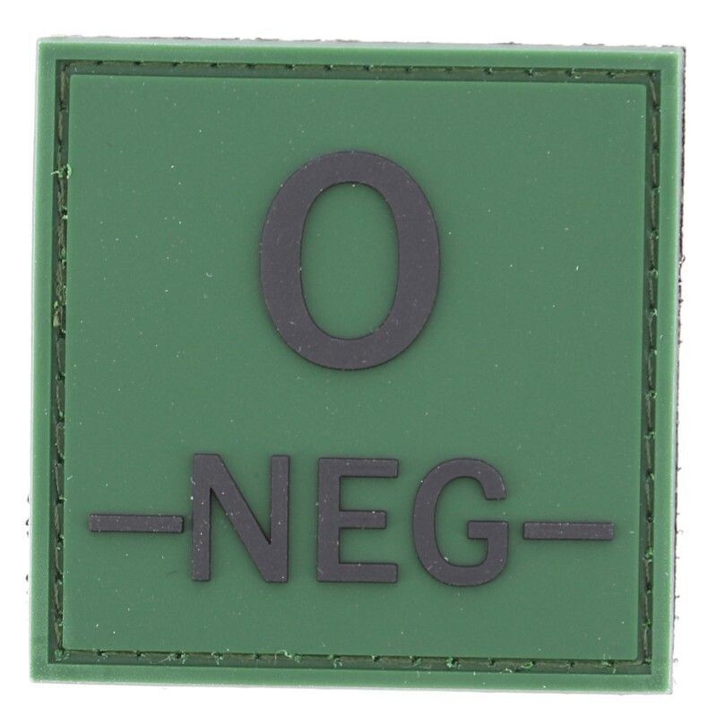 grade / écusson PVC groupe sanguin O-NEG- noir sur vert