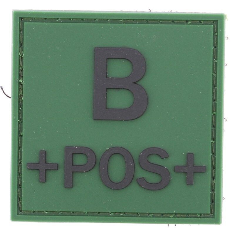 grade / écusson PVC groupe sanguin B+POS+ noir sur vert