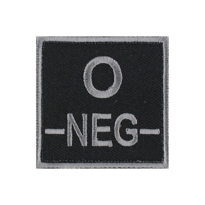 grade / écusson brodé groupe sanguin O-NEG- gris sur noir